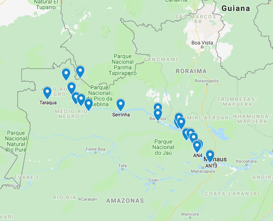 Mapa de pontos a serem visitados pela Expedição